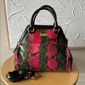 Brahmin Pink & Green Snakeskin Large Satchel